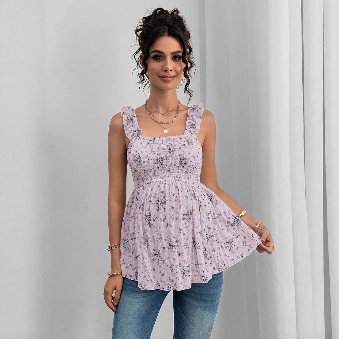 Plus Size Printed Halter Maternity Top A-Line