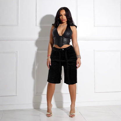 Plus Size Loose Denim 5-Panel Shorts