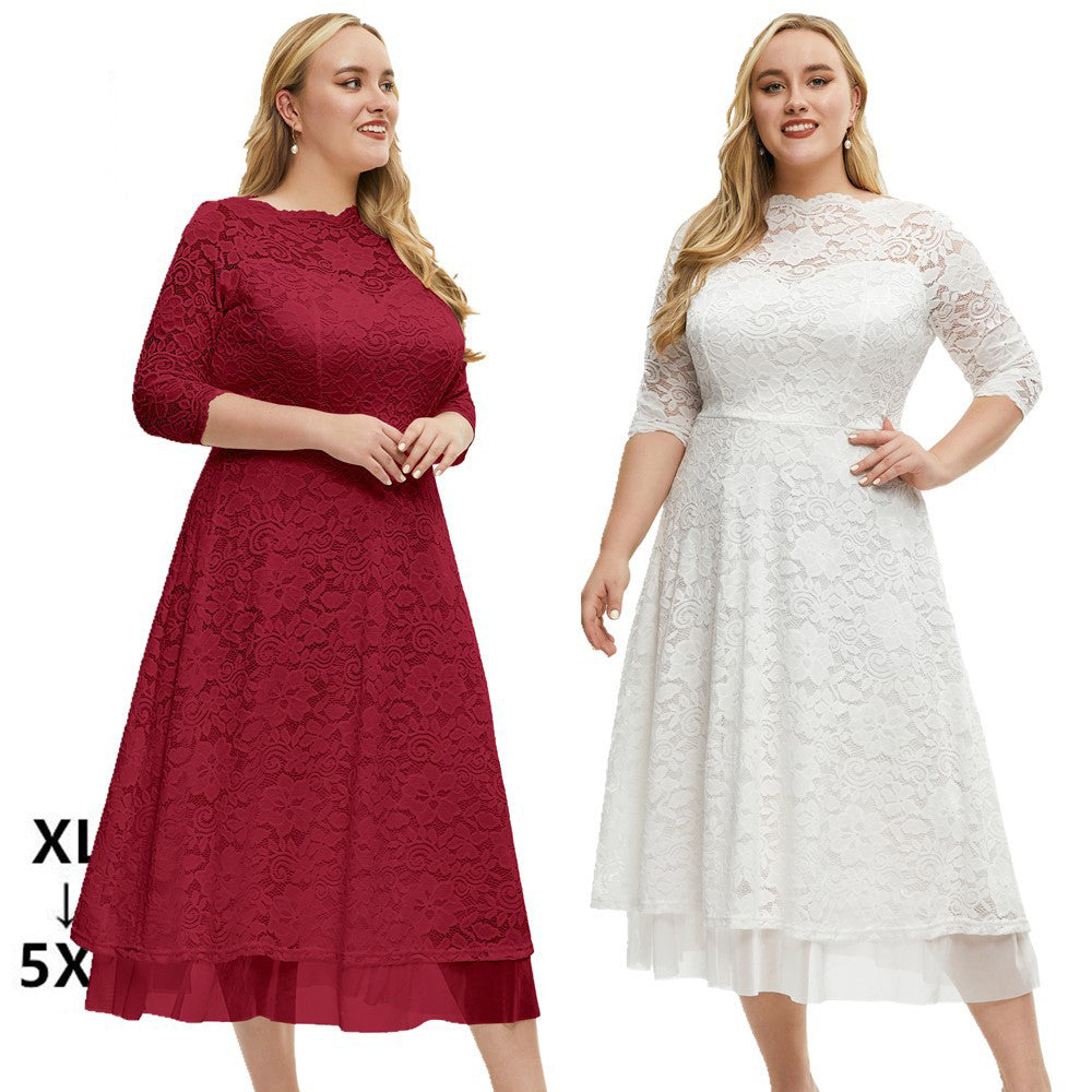Plus Size Lace Evening Dress High Waist