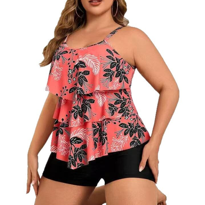Plus Size Floral Tankini with Ruffled Trim
