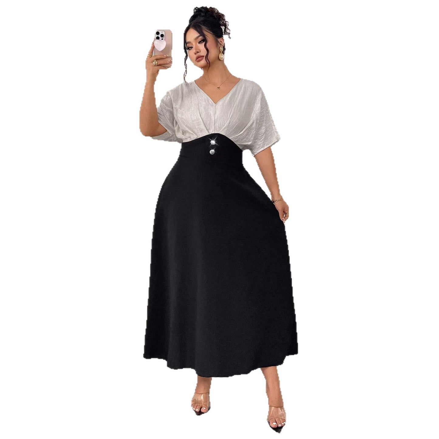 Plus Size V-Neck A-Line Maxi Dress