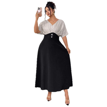 Plus Size V-Neck A-Line Maxi Dress - Plus Size Clothing
