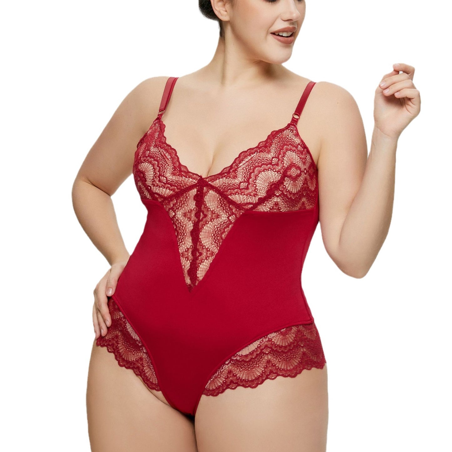 Plus Size Lace Strap Bodysuit Jumpsuit