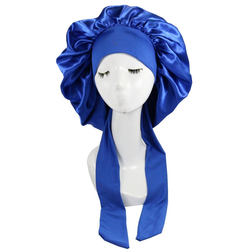 Laced Sleeping Cap Simulation Silk Home Hat Moon Cap Long Hair Care Silk Sleeping Cap Maternity Cap - Plus Size Clothing
