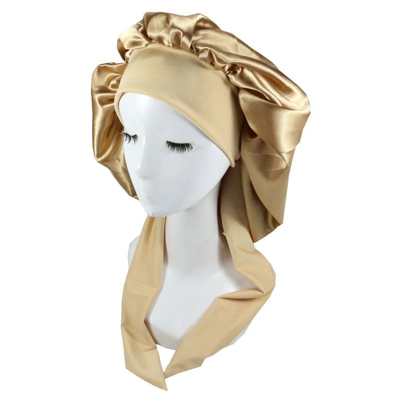 Laced Sleeping Cap Simulation Silk Home Hat Moon Cap Long Hair Care Silk Sleeping Cap Maternity Cap - Plus Size Clothing