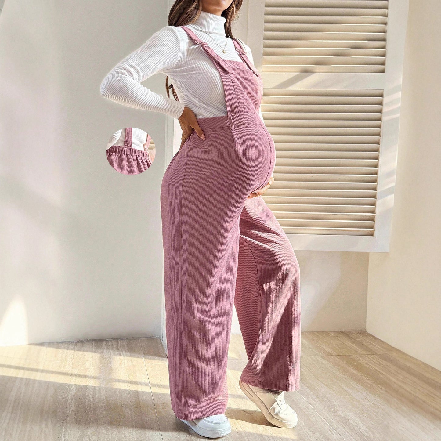 Plus Size Pregnant Elastic Waist Loose Corduroy Overalls