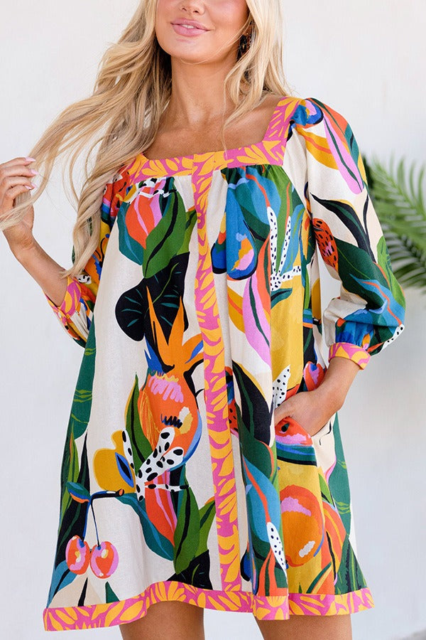 Plus Size Printed A-Line Midi Skirt 3/4 Sleeve
