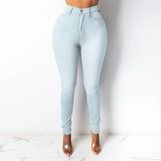 Plus Size High Waist Slim Denim Pants