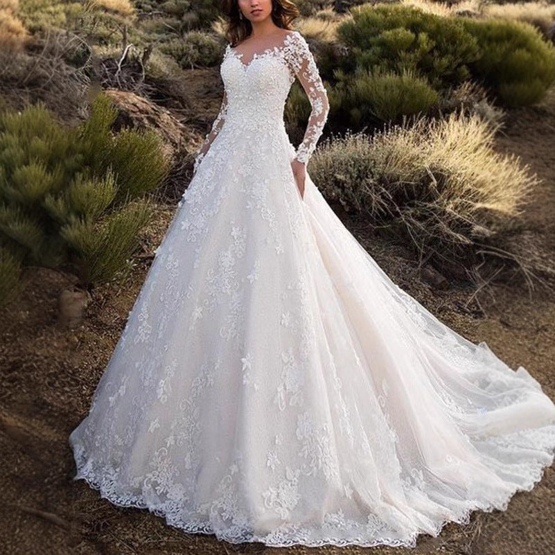 Plus Size Lace Wedding Dress with Train
