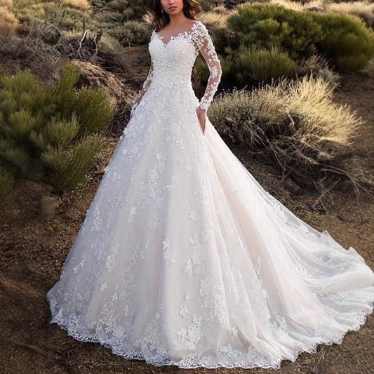 Plus Size Lace Wedding Dress with Train