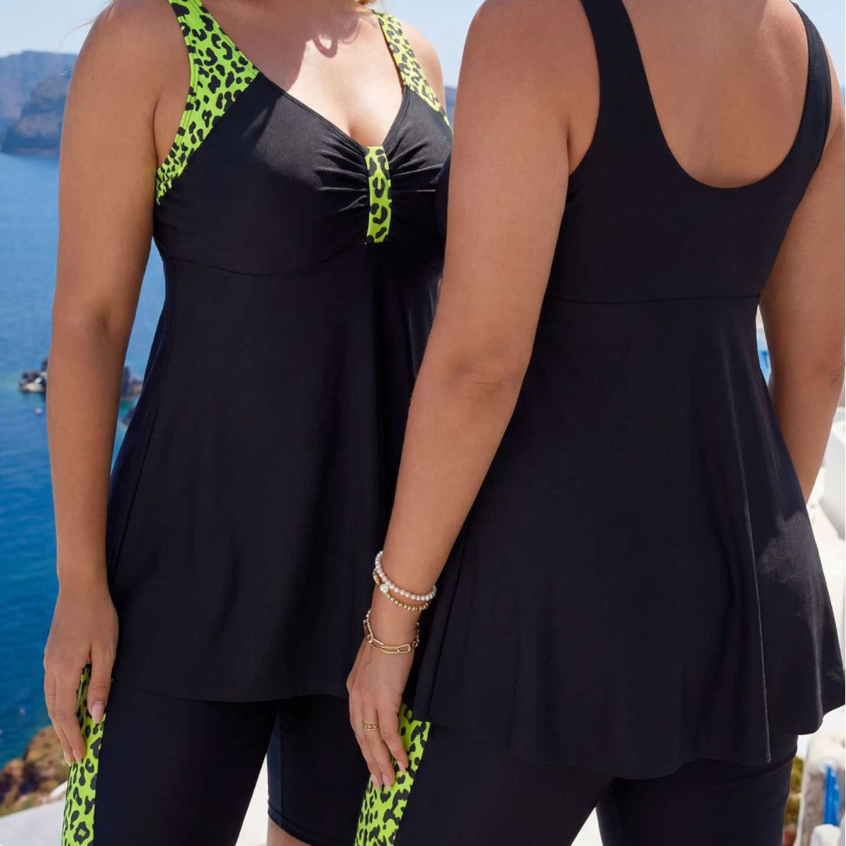 Swimsuit Split Swimsuit Skirt Flat Pants Tankini Yellow Green Flower