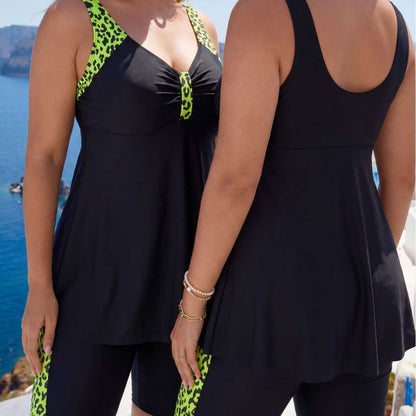 Plus Size Tankini Swim Skirt Yellow-Green Floral - Plus Size Clothing