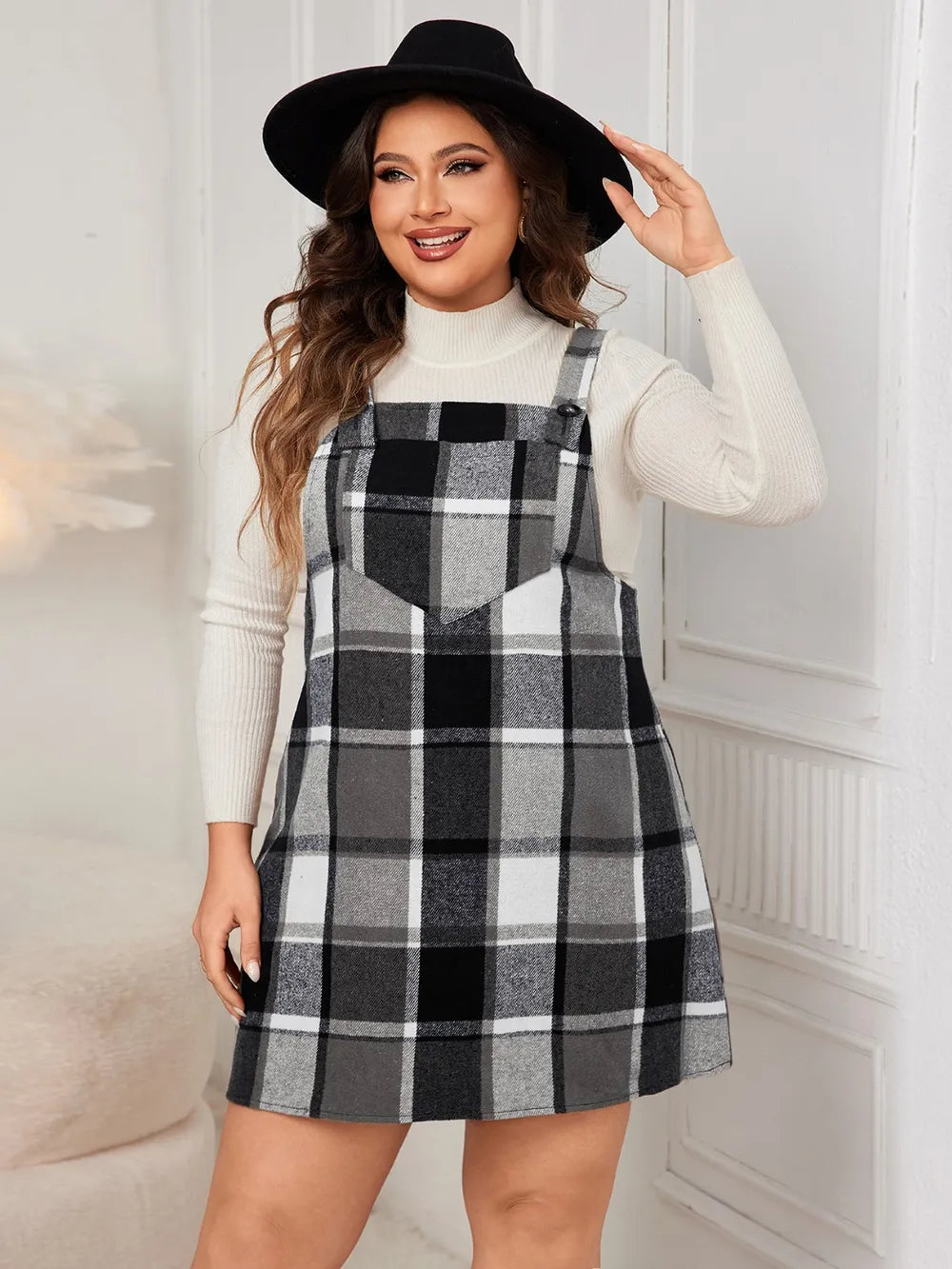 Plus Size Plaid Overall Mini Dress