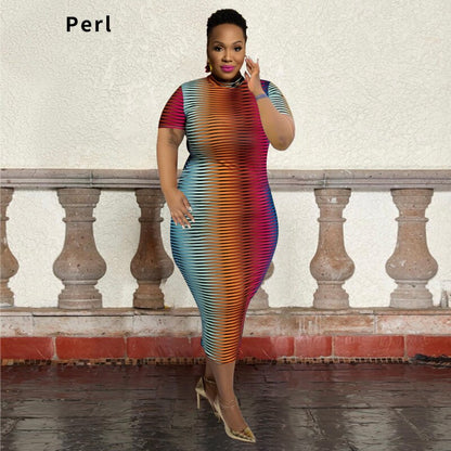 Plus Size Gradient Maxi Dress Short Sleeve - Plus Size XL-4XL - View 4