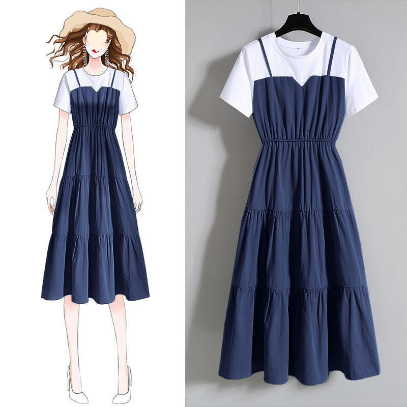 Plus Size Strap Fake Two-Piece Midi Dress