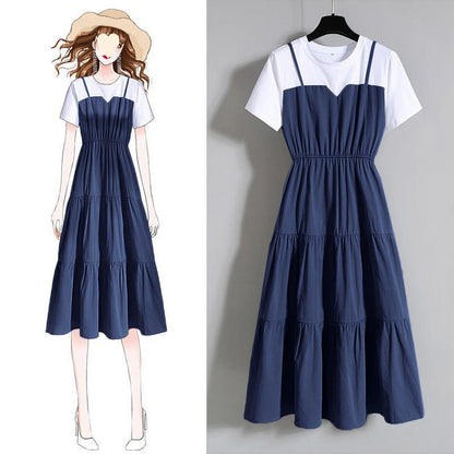 Plus Size Strap Fake Two-Piece Midi Dress