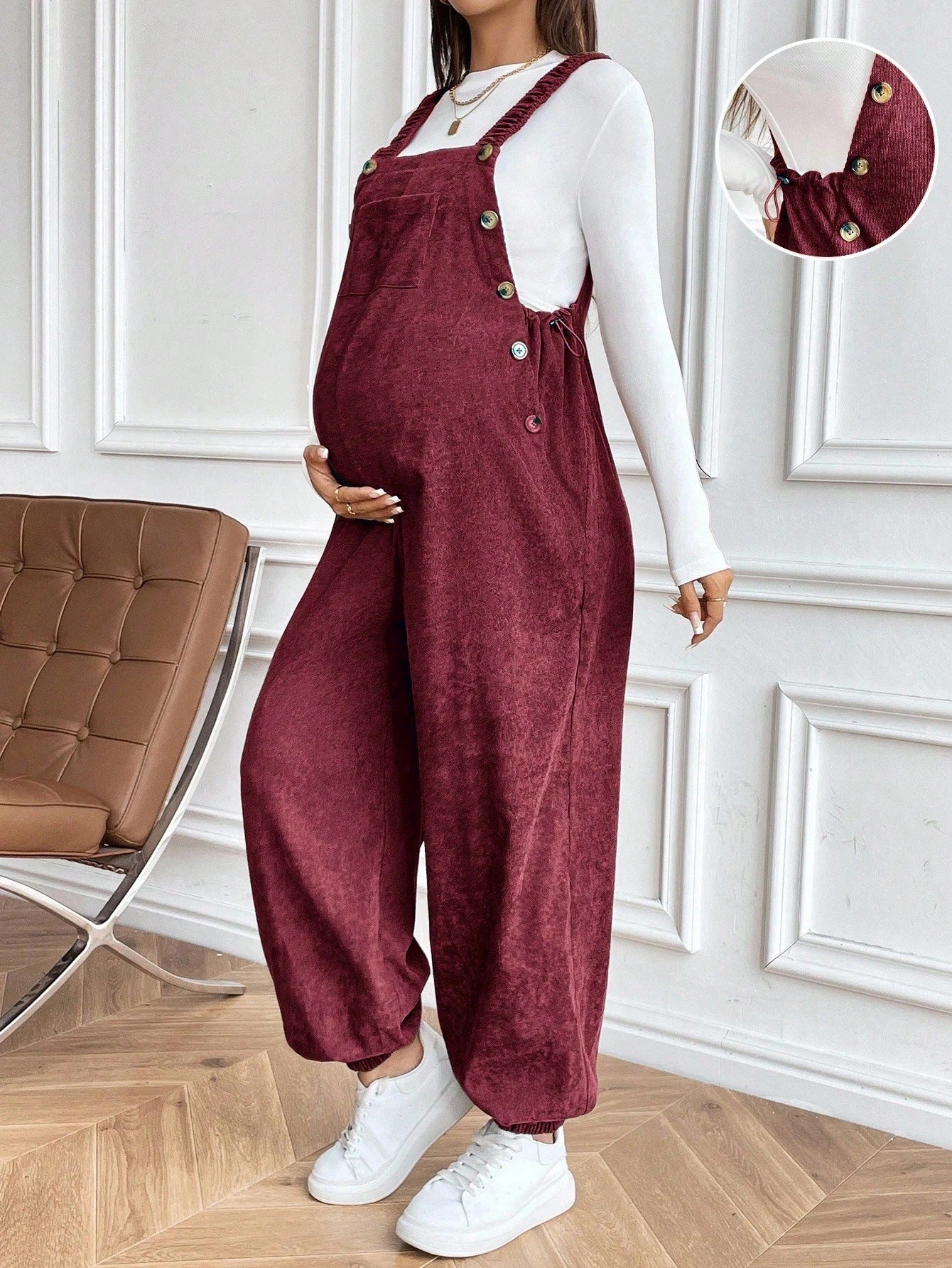 Plus Size Pregnant Casual Corduroy Overalls