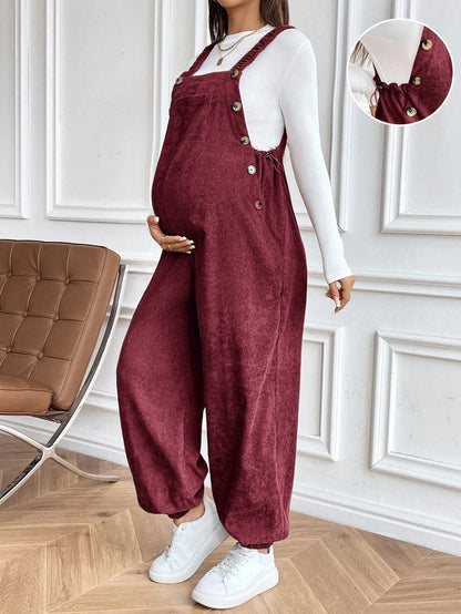 Plus Size Pregnant Casual Corduroy Overalls