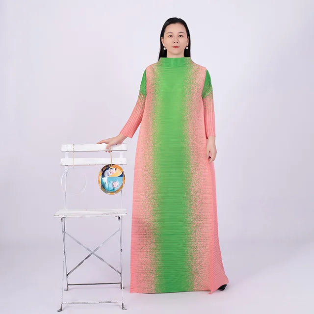 Plus Size Multicolor Geometric Print Long Sleeve Dress