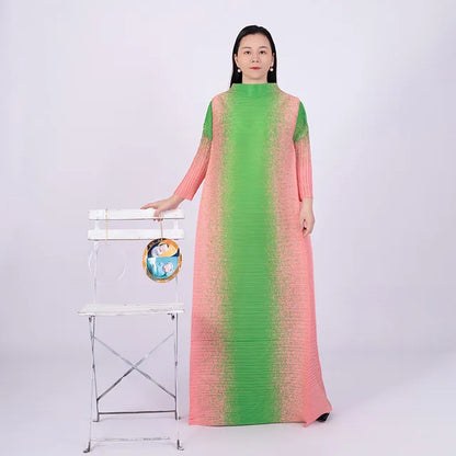 Plus Size Multicolor Geometric Print Long Sleeve Dress