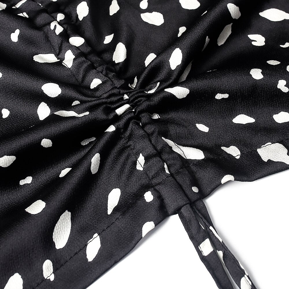 Plus Size Autumn Leopard V-Neck Drawstring Dress