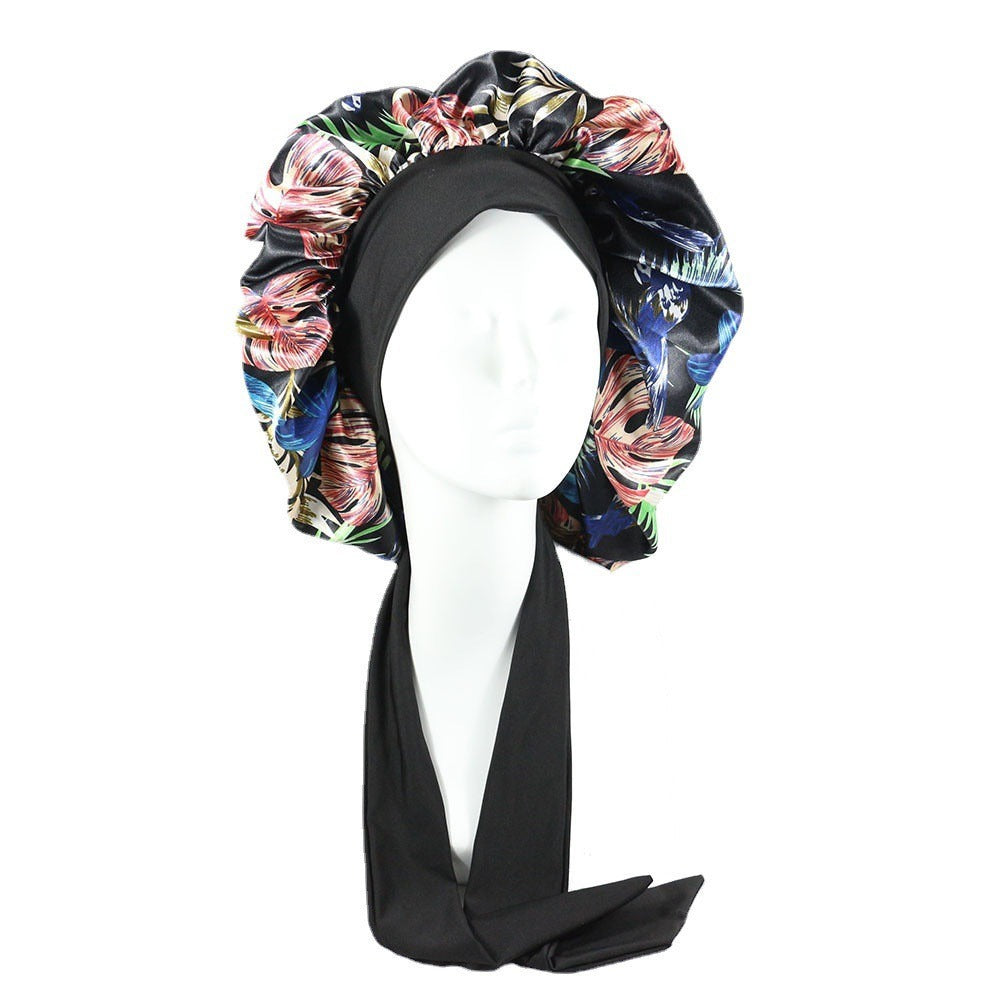 Laced Sleeping Cap Simulation Silk Home Hat Moon Cap Long Hair Care Silk Sleeping Cap Maternity Cap - Plus Size Clothing