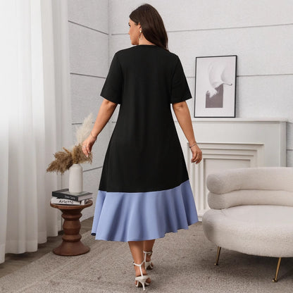 Plus Size Color Block A-Line Dress - Plus Size XL-4XL - View 3