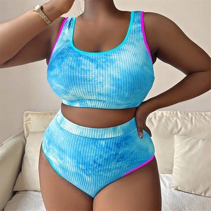 Plus Size Tie Dye Tankini Swimsuit - Plus Size Clothing