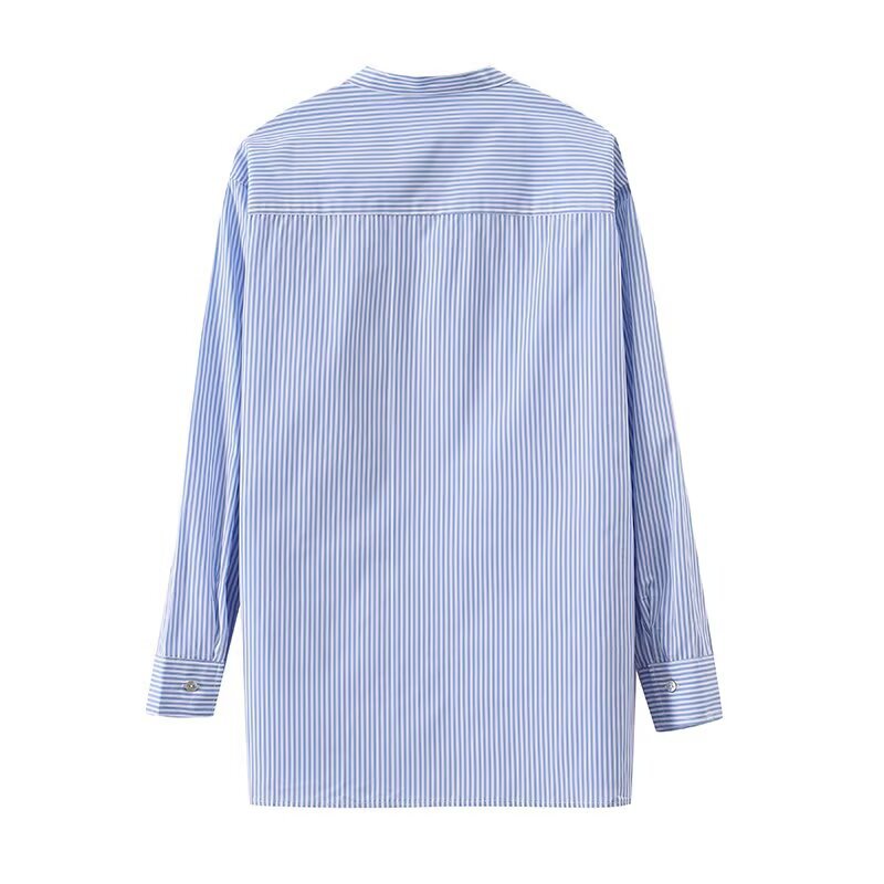 Plus Size Striped Long Sleeve Polo Shirt
