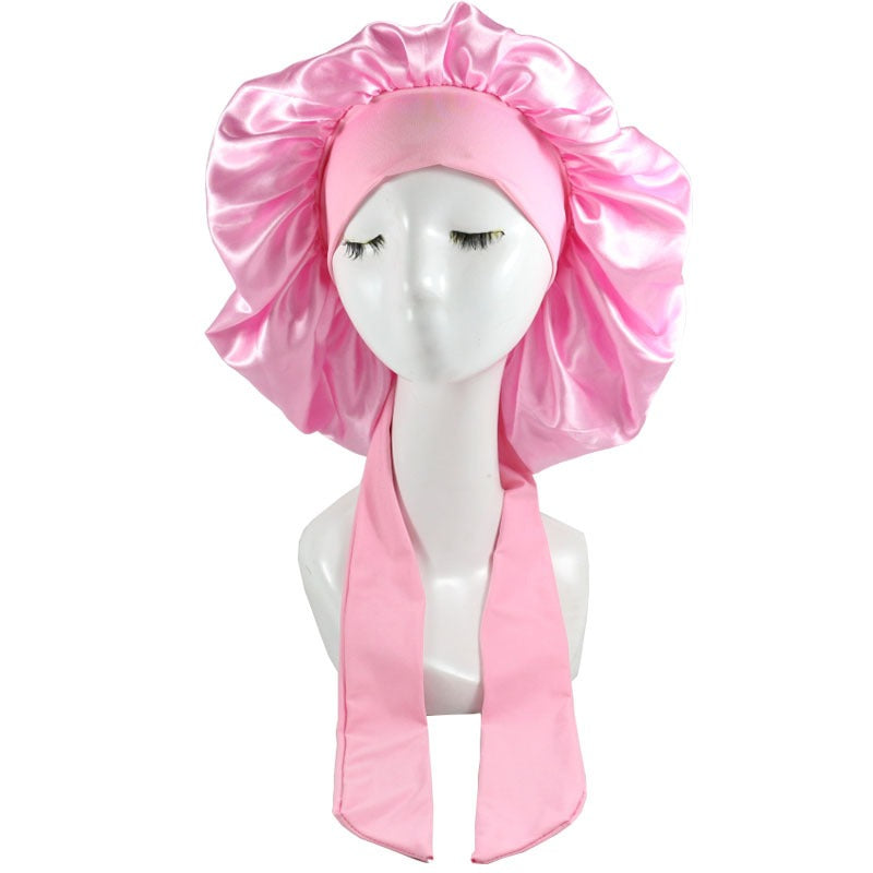 Laced Sleeping Cap Simulation Silk Home Hat Moon Cap Long Hair Care Silk Sleeping Cap Maternity Cap - Plus Size Clothing