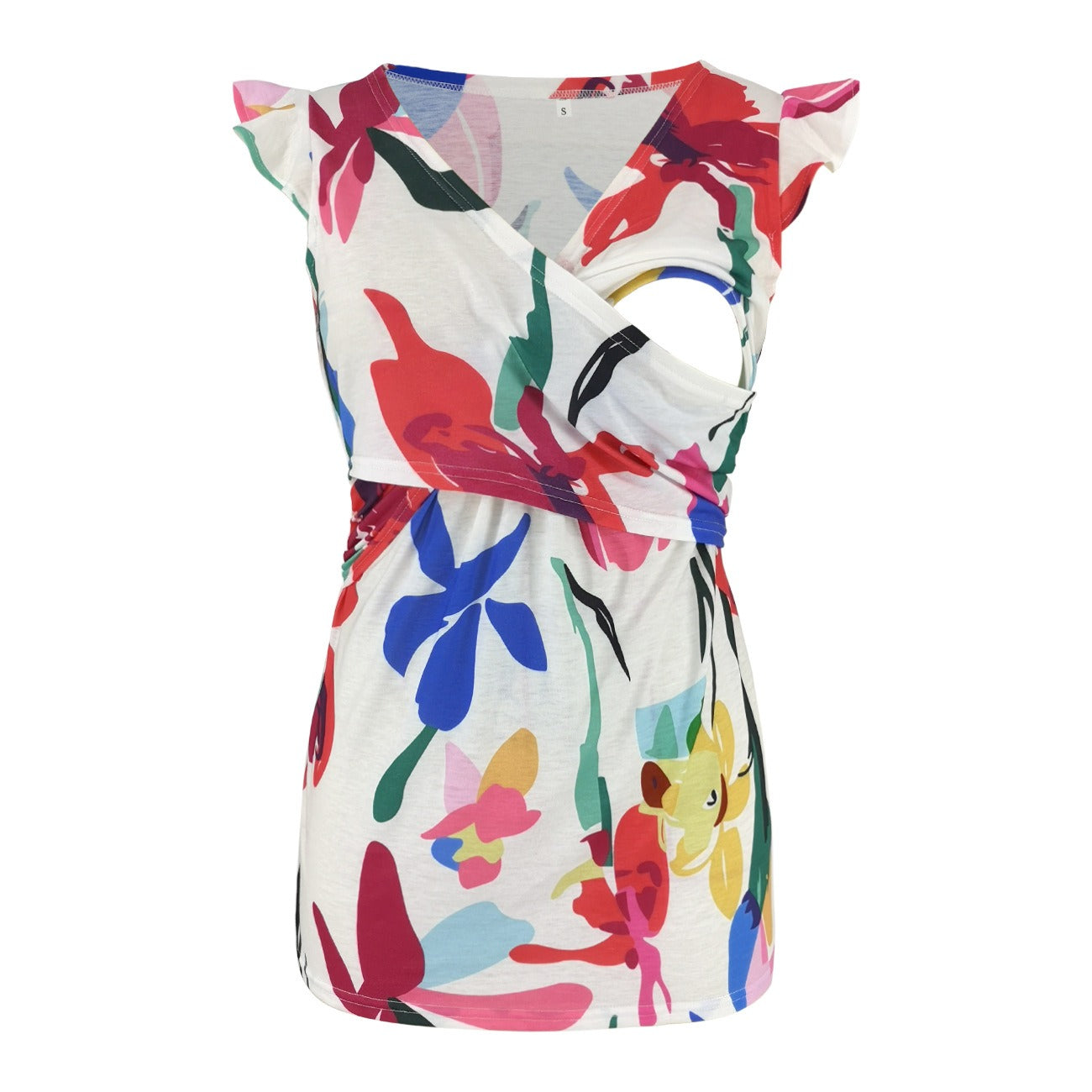 Plus Size Maternity Deep V-Neck Printed Breastfeeding Top