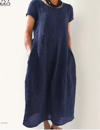 Plus Size Cotton Linen Midi Dress - Plus Size XL-4XL - View 14