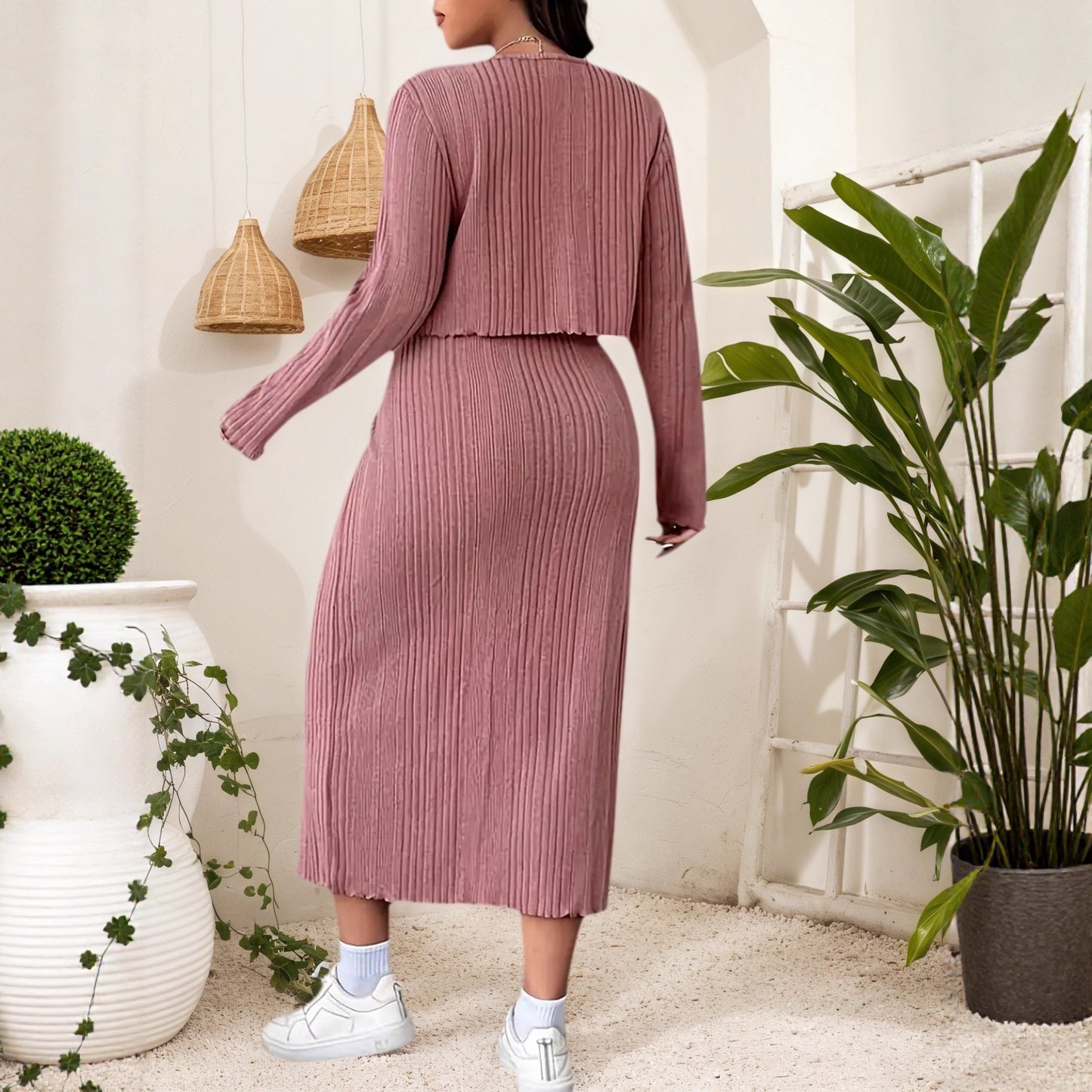 Plus Size Elegant Belted Two-Piece Dress Set