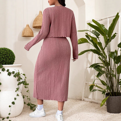 Plus Size Elegant Belted Two-Piece Dress Set
