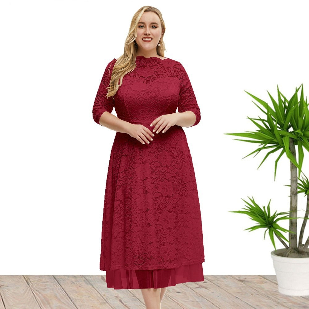 Plus Size Lace Evening Dress High Waist