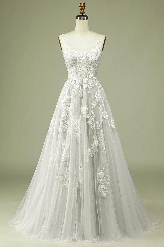 Plus Size V-Neck A-Line Wedding Dress