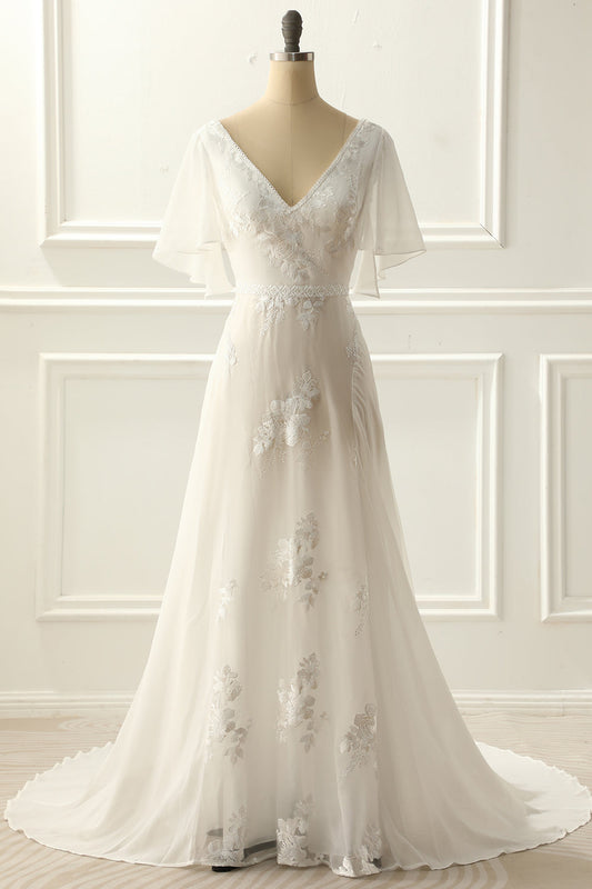 Plus Size Deep V Beaded Lace Ball Gown