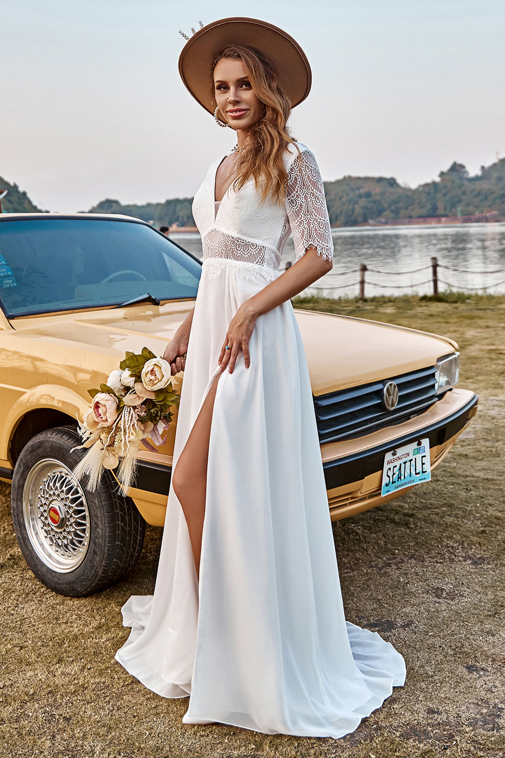 Plus Size Deep V-Neck Evening Gown