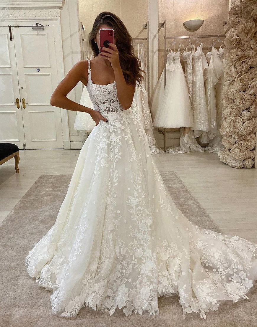 Plus Size Suspender A-Line Wedding Dress