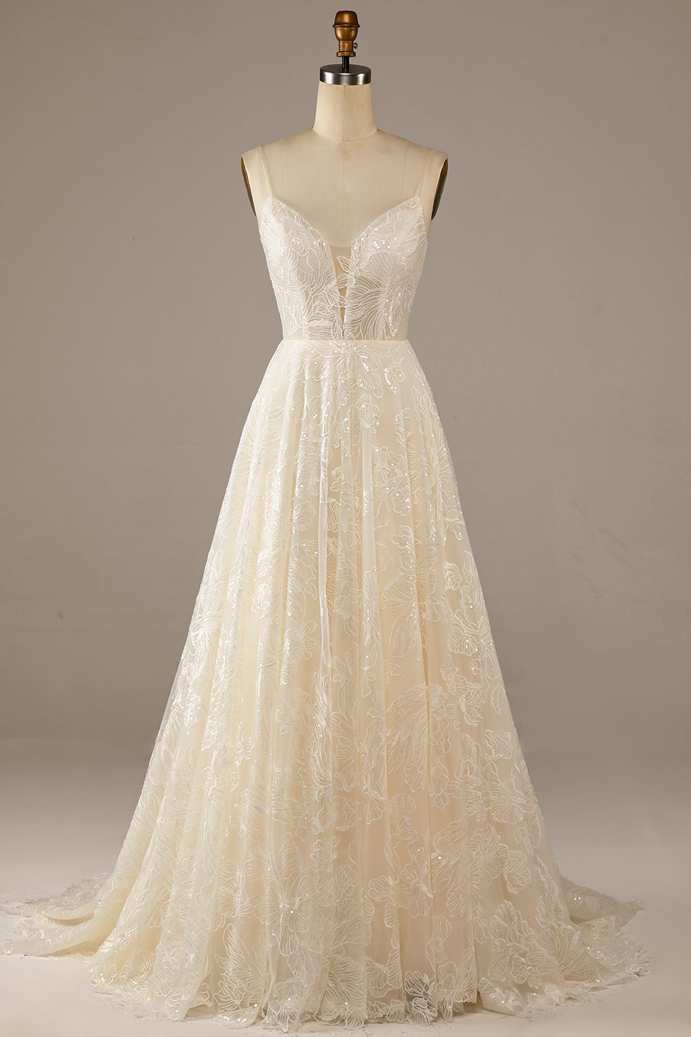 Plus Size Spaghetti Strap A-Line Beading Lace Dress