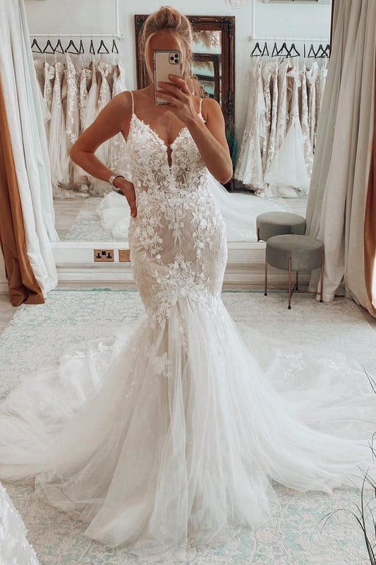 Plus Size Spaghetti Strap Deep V Mermaid Dress