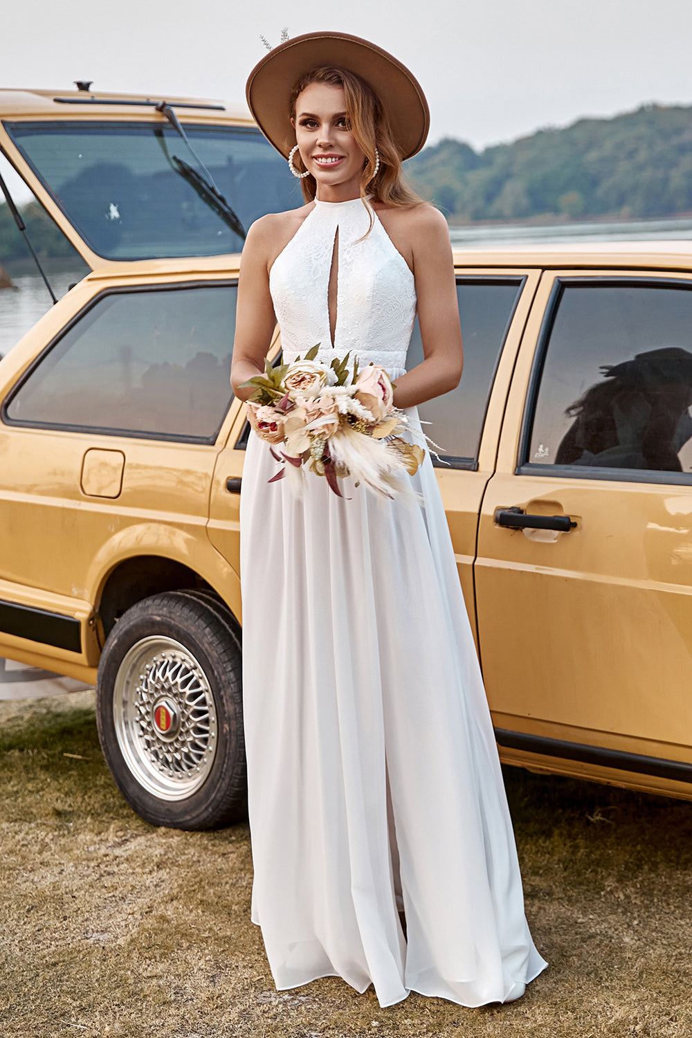 Plus Size Beaded Lace Halter A-Line Dress