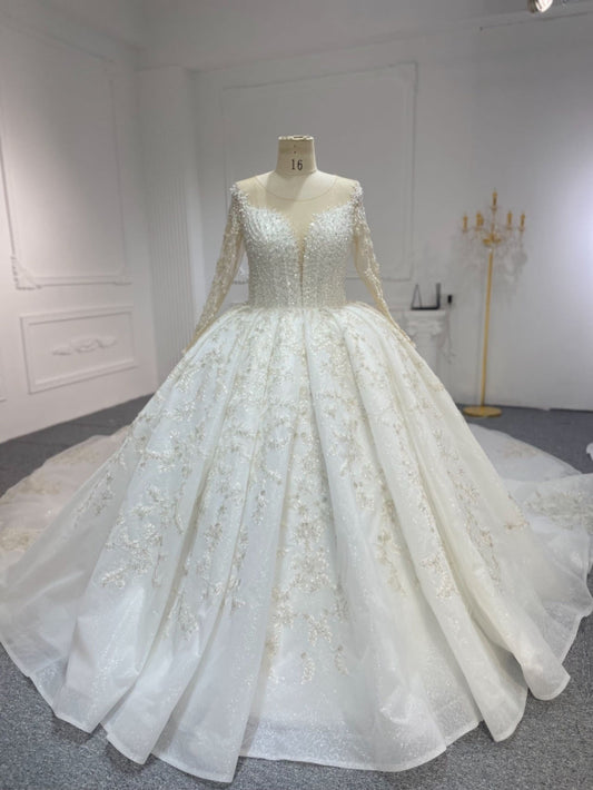 Plus Size Bling Crystal Beaded Wedding Gown