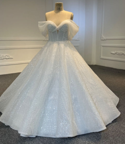Plus Size Off-Shoulder Ball Gown with Sequins