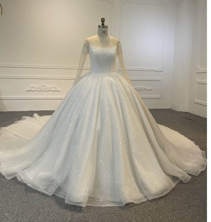 Plus Size Beaded Luxury Ball Gown Long Sleeve