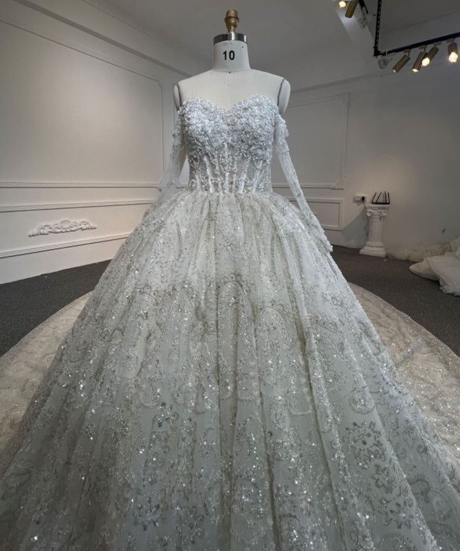 BYG24-19 LUXURY STRAPLESS HEAVY BEADING  BALL GOWN WEDDING DRESS - Plus Size Clothing
