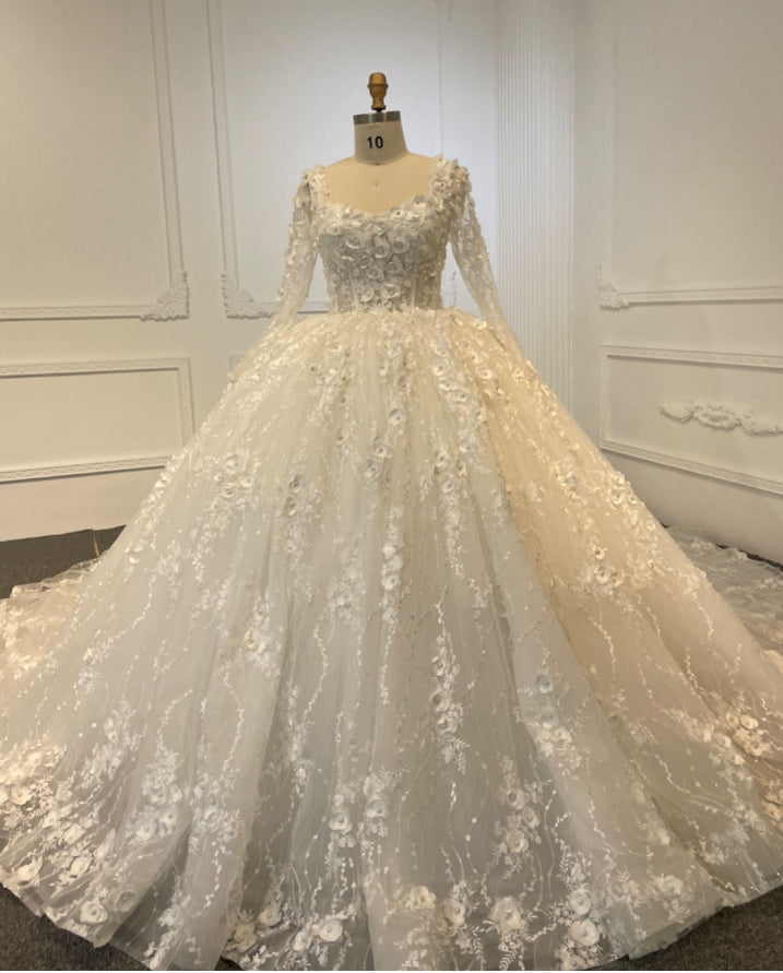 Plus Size Long Sleeve Square Neck Wedding Dress