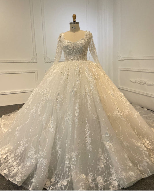 Plus Size Long Sleeve Square Neck Wedding Dress