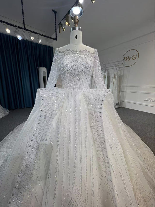 Plus Size Luxury Sequin Long Sleeve Wedding Dress