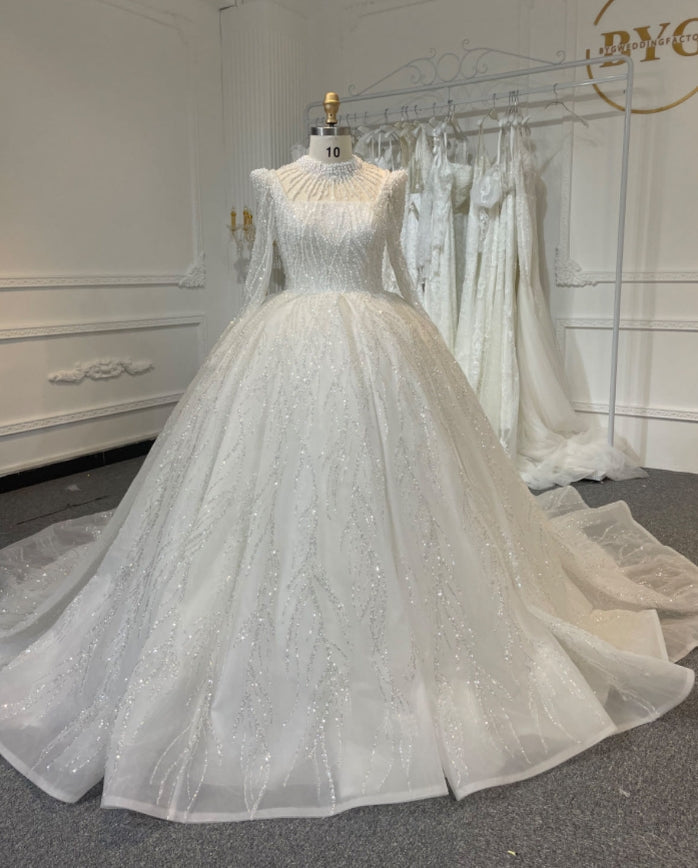 BYG24-26 HEAVY BEADING LACE BACK STRAP BALL GOWN WEDDING DRESS - Plus Size Clothing